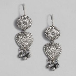 AITIHYA Silver-Plated Teardrop Shaped Oxidised Drop Earrings-3