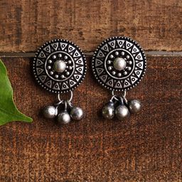 VENI Silver-Plated Contemporary Oxidised Drop Earrings-image-70