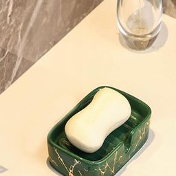 Kuber Industries Green 3 Pieces Abstract Print Ceramic Soap Dish-38