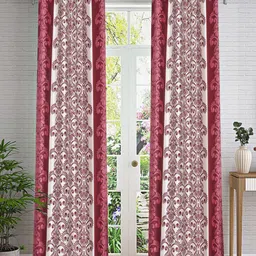 Cortina Pink & White 2 Pieces Ethnic Motifs Printed Long Door Curtains-image-47