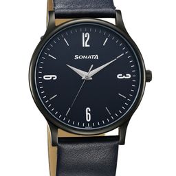 Sonata Men Brass Dial & Leather Straps Analogue Watch 77105NL11W-34