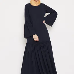 MOMIN LIBAS Women Navy Blue Solid Abaya Burqa with Gathered Detail-image-64