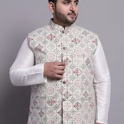 SOJANYA PLUS Plus Size Ethnic Motif Printed Cotton Linen Nehru Jacket-17
