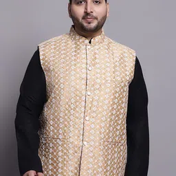 SOJANYA PLUS Plus Size Embroidered Cotton Linen Nehru Jacket-92