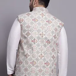 SOJANYA PLUS Plus Size Ethnic Motif Printed Cotton Linen Nehru Jacket image 5