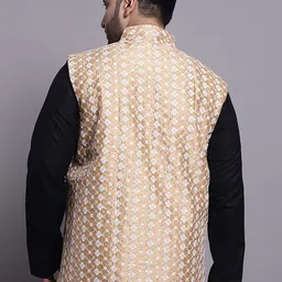 SOJANYA PLUS Plus Size Embroidered Cotton Linen Nehru Jacket image 2