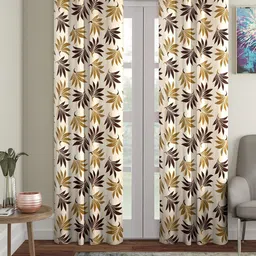 Cortina Brown & Mustard 2 Pcs Floral Printed Door Curtains-17