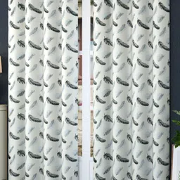 Bajo's White & Blue 2 Pieces Floral Printed Satin Long Door Curtains-image-89