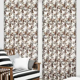 Bajo's Beige & Brown 2-Pieces Printed Satin Long Door Curtains-52