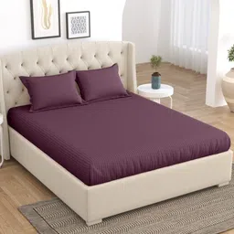 Home Fresh Purple Striped Cotton 210 TC King Bedsheet With 2 Pillow Covers-image-48