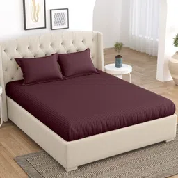 Home Fresh Purple Striped Cotton 210 TC King Bedsheet With 2 Pillow Covers-image-45
