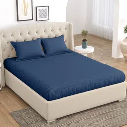 Home Fresh Blue Striped Cotton 210 TC King Bedsheet With 2 Pillow Covers-image-10