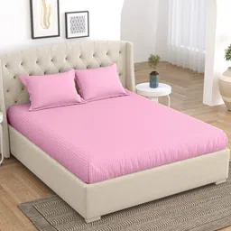 Home Fresh Pink Striped Cotton 210 TC King Bedsheet With 2 Pillow Covers-image-16