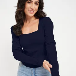 BRINNS Cotton Square Neck Puff Sleeve Casual Top-image-84