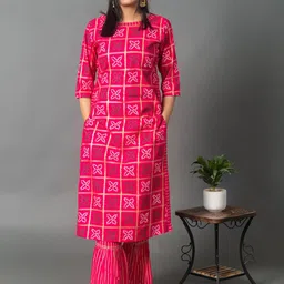 CRAFTED FOR YOU Women Pink Bandhani Printed Kurta with Sharara-image-93