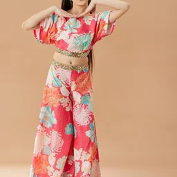 pspeaches Girls Floral Printed Pure Cotton Top with Palazzos-image-76