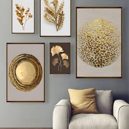 The Art House 5 Pcs Golden & Beige Abstract Canvas Wall Painting-image-28