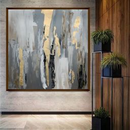 The Art House Grey & Gold Toned  Abstract Wooden Painting Wall Art-image-69
