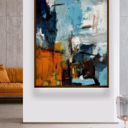The Art House Blue & White Abstract Wooden Framed Canvas Painting Wall Art-image-69