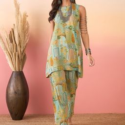 InWeave Round Neck Ethnic Motifs Printed Regular A-Line Kurta with Trousers-11