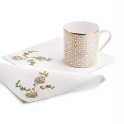 Perenne Design Anglica Off White 2 Pieces Floral Embroidered Square Cotton Tea Napkins-20