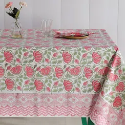 HANDICRAFT PALACE Pink & White 9 Pieces Floral Cotton Rectangle Table Cover-12