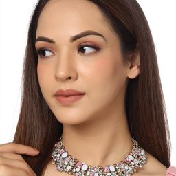 Yellow Chimes Pink & White Elegant Colorful Crystal Choker Necklace-44