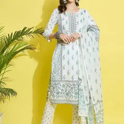 Anouk White Ethnic Motifs Printed Pure Cotton Straight Kurta With Trousers & Dupatta-picture-11