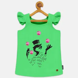 KiddoPanti Girls Graphic Printed Frill Sleeves Pure Cotton Top-image-82