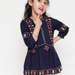 BAESD Girls Embroidered Keyhole Neck Cuffed Sleeves Top-picture-8