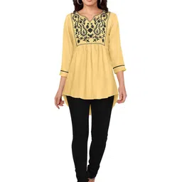 SANJANASILK Floral Embroidered Gathered Detail A-Line Top-image-22