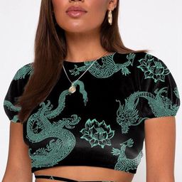 StyleCast Black & Green Conversational Printed Round Neck Waist Tie-Ups Crop Top-image-30