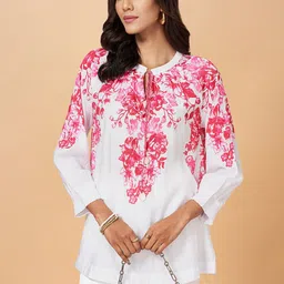 Marigold Lane Floral Printed Tie-Up Neck Top-image-43