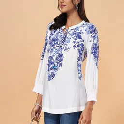 Marigold Lane Floral Printed Tie-Up Neck Top-image-82