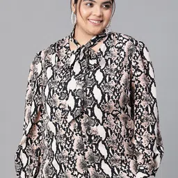 Oxolloxo Plus Size Animal Printed Tie-Up Neck Cuffed Sleeves Top-picture-10