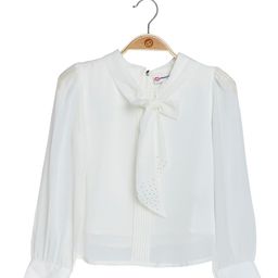 Peppermint Girls Tie-Up Neck Cuffed Sleeves Top-image-51