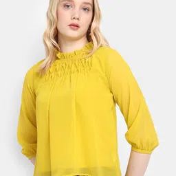 V-Mart High Neck Puff Sleeves Gathered Georgette Top-picture-39