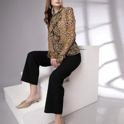 Freehand by The Indian Garage Co Animal Print Tie-Up Neck Top-picture-13