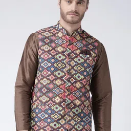 Hangup Men Printed Mandarin Collar Nehru Jackets-25