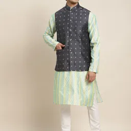 SOJANYA Men Sea Green Woven Design Kurta with Pyjamas With Nehru Jacket-46