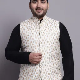 SOJANYA PLUS Plus Size Embroidered Cotton Linen Nehru Jacket-78