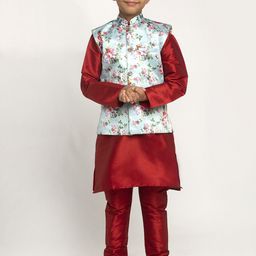 KRAFT INDIA Boys Maroon Dupion Silk Kurta with Churidar-32