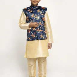 KRAFT INDIA Boys Cream-Coloured Dupion Silk Kurta with Churidar-16