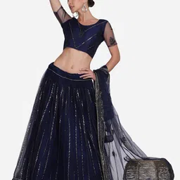 KALINI Embroidered Thread Work Semi-Stitched Lehenga & Unstitched Blouse With Dupatta-17