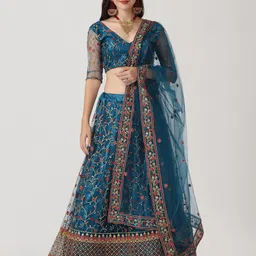KALINI Embroidered Thread Work Semi-Stitched Lehenga & Unstitched Blouse With Dupatta-picture-32