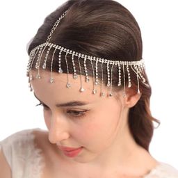 shidara 1 Pcs Luxurious Crystal Head Chain Silver Rhinestone Tassel Head Chain Boho Headpiece Rhinestone Headband Wedding Costume Hair Accessories for Women (Silver) image 1