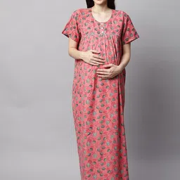 MomToBe Floral Printed Maternity Maxi Sustainable Nightdress-image-54