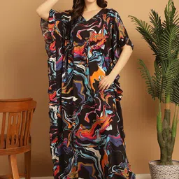 Secret Wish Abstract Printed Maxi Kaftan Nightdress-image-98