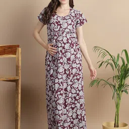 Secret Wish Floral Printed Pure Cotton Maternity Nightdress-image-34