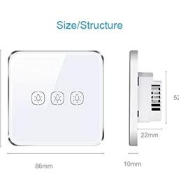 Protium Smart Wall Touch Switch Pro Series with metal frame (WIFI Function) Compatible with Alexa, Google home, Smart life app (3 Gang, White Glass) image 5
